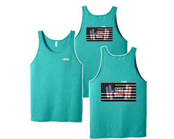 Flex-Level-Fitness-Tank Front and back of Teal Flex Level Fitness Tank Top