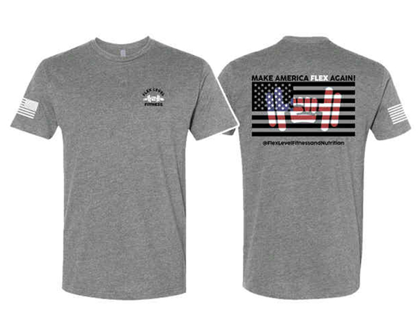 flex-level-fitness-tee Front and back of Gray Flex Level Fitness Tee Shirt